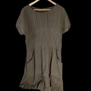 Babette Taupe NWOT Boho Crinkled Taupe Gathered And Pleat Trim Shift Dress Sz L